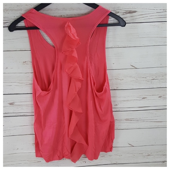 Coral Vibrant Flowy Fitted Racerback Tank Top Ruffle Back Detail - Picture 9 of 9